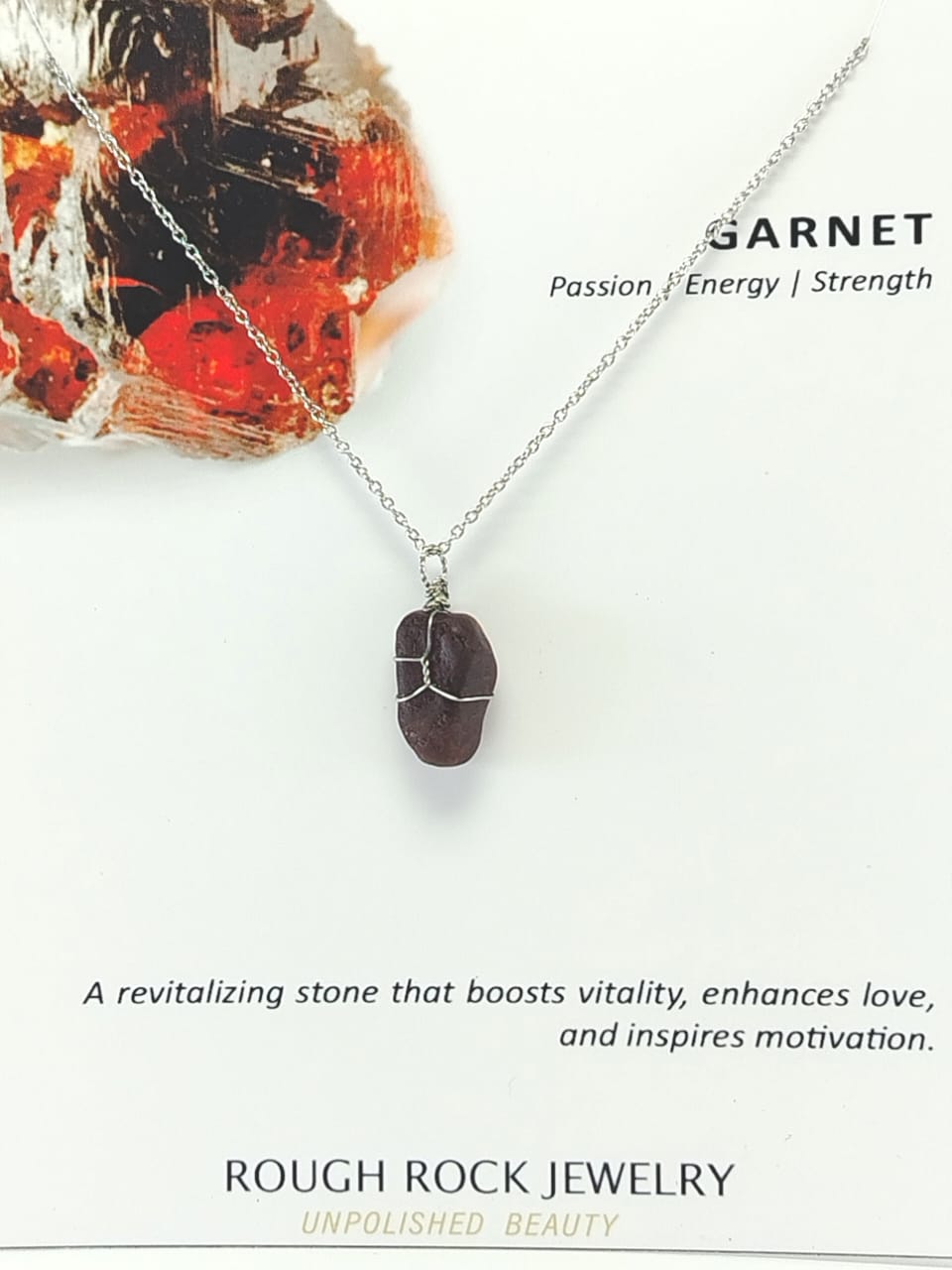 Garnet (Hessonite) Pendant Necklace, Stainless Steel