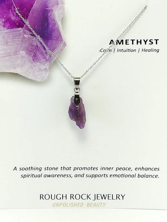 Amethyst Pendant Necklaces, Stainless Steel