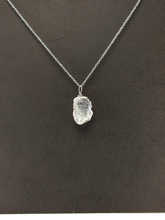 Clear Quartz Pendant Necklace, Stainless Steel