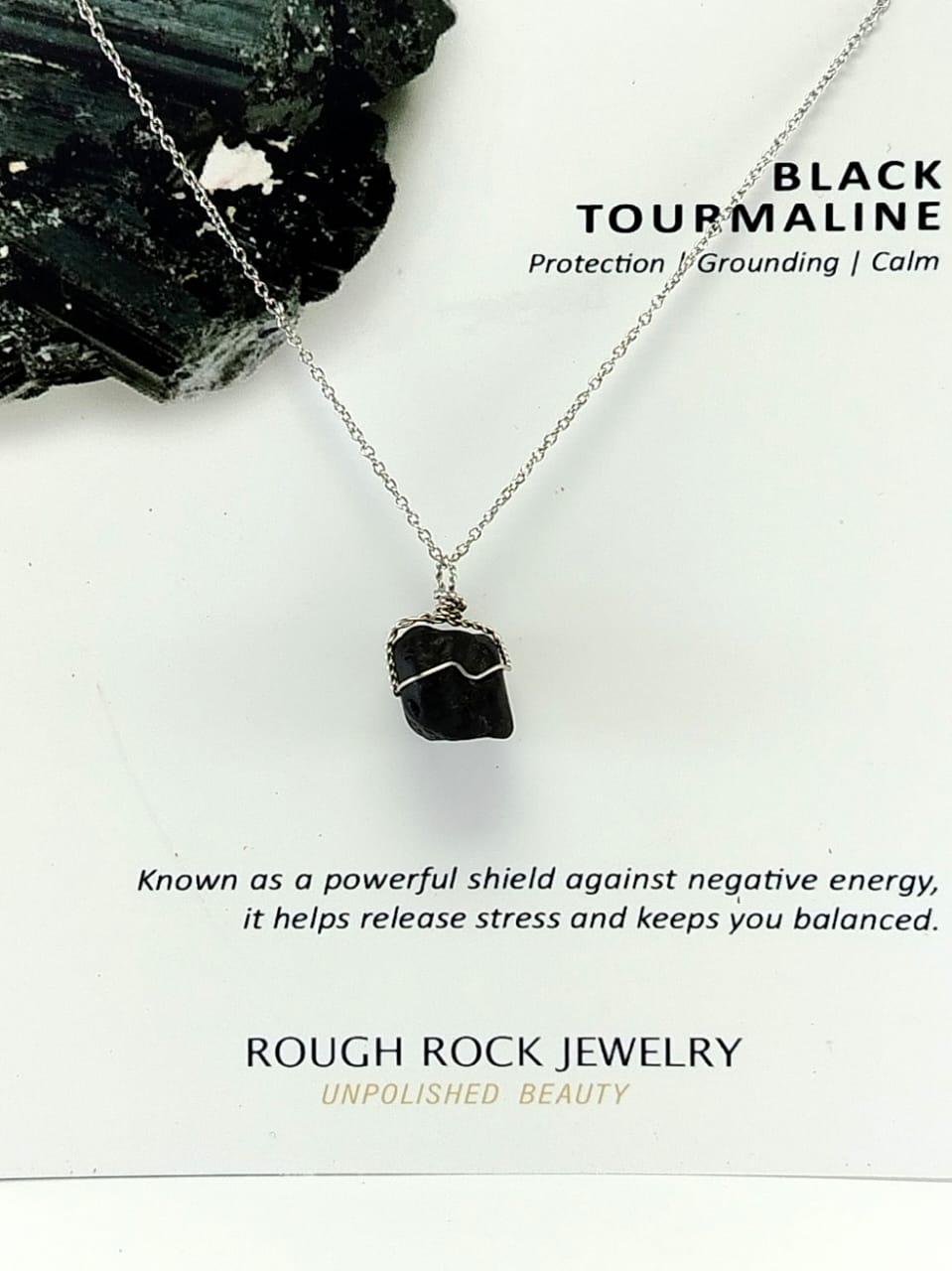 Black Tourmaline Pendant Necklaces, Stainless Steel