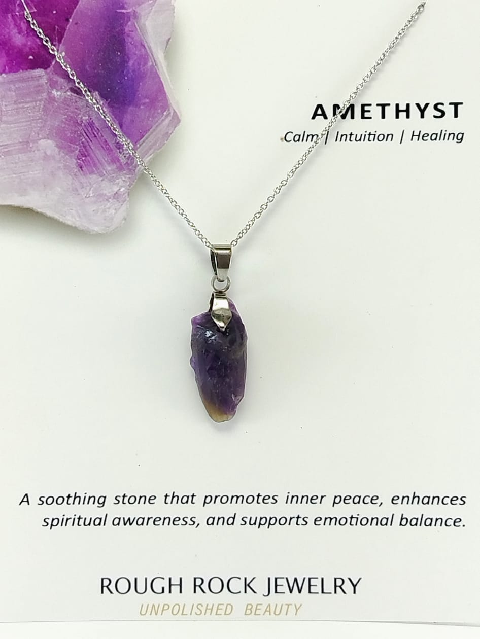Amethyst Pendant Necklaces, Stainless Steel