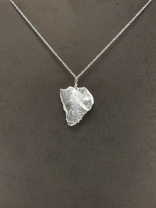Clear Quartz Pendant Necklace, Stainless Steel