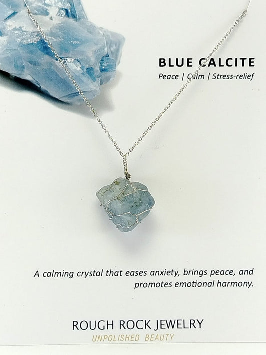 Blue Calcite Pendant Necklace, Stainless Steel