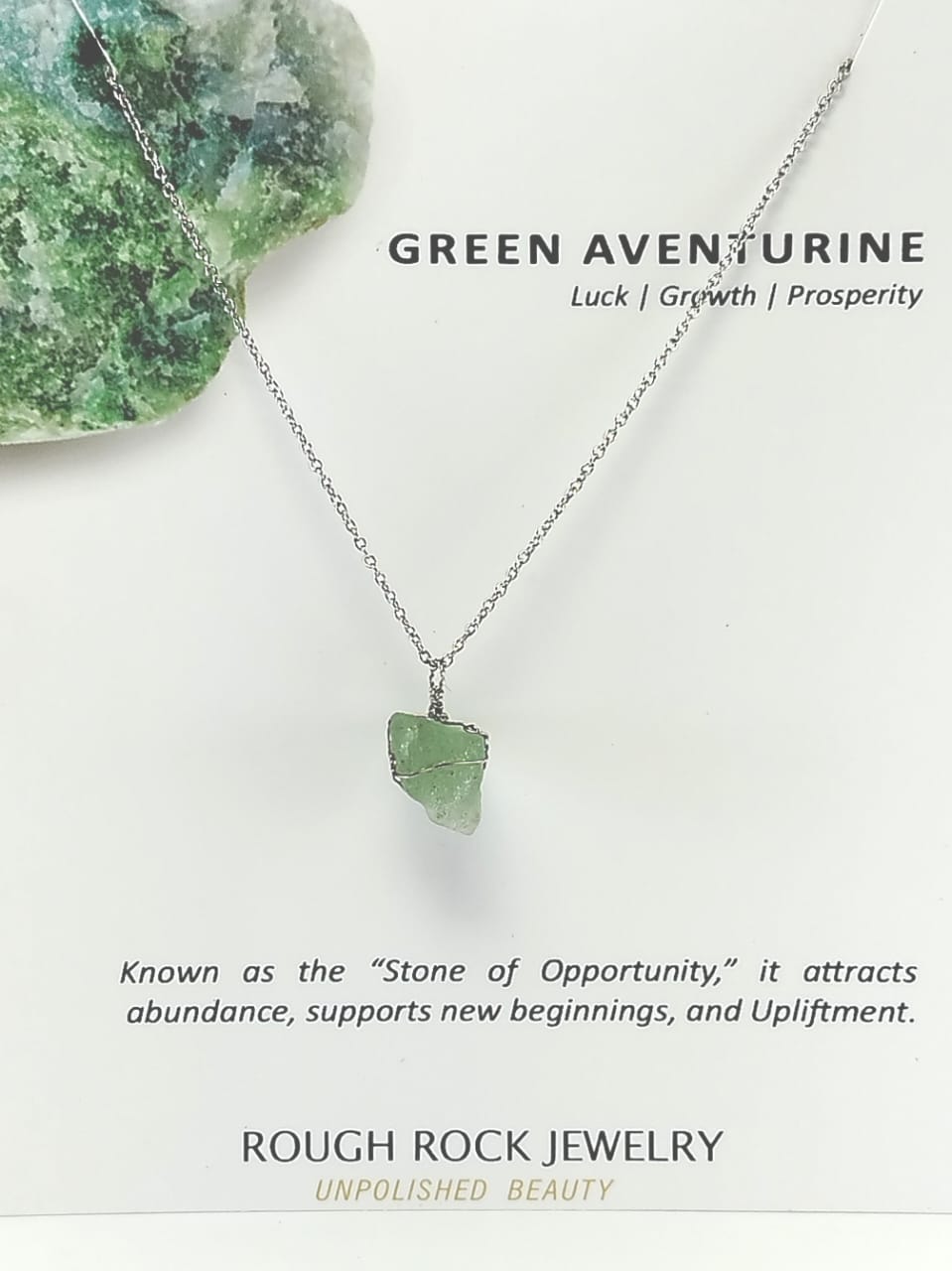 Green Aventurine Pendant Necklace, Stainless Steel