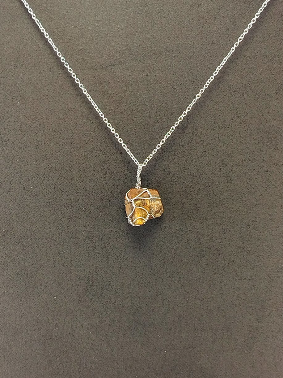 Tiger Eye Pendant Necklace, Stainless Steel