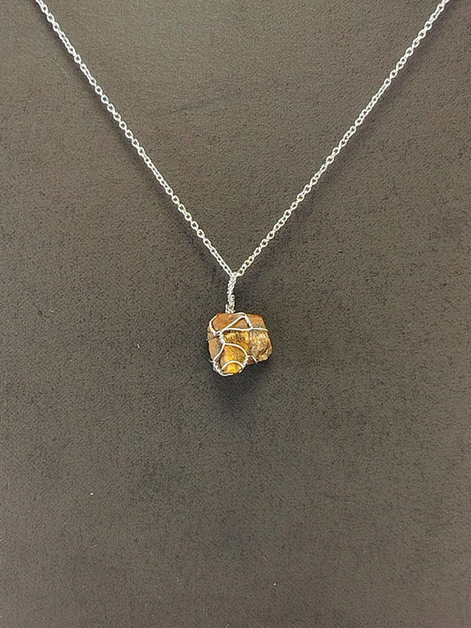 Tiger Eye Pendant Necklace, Stainless Steel