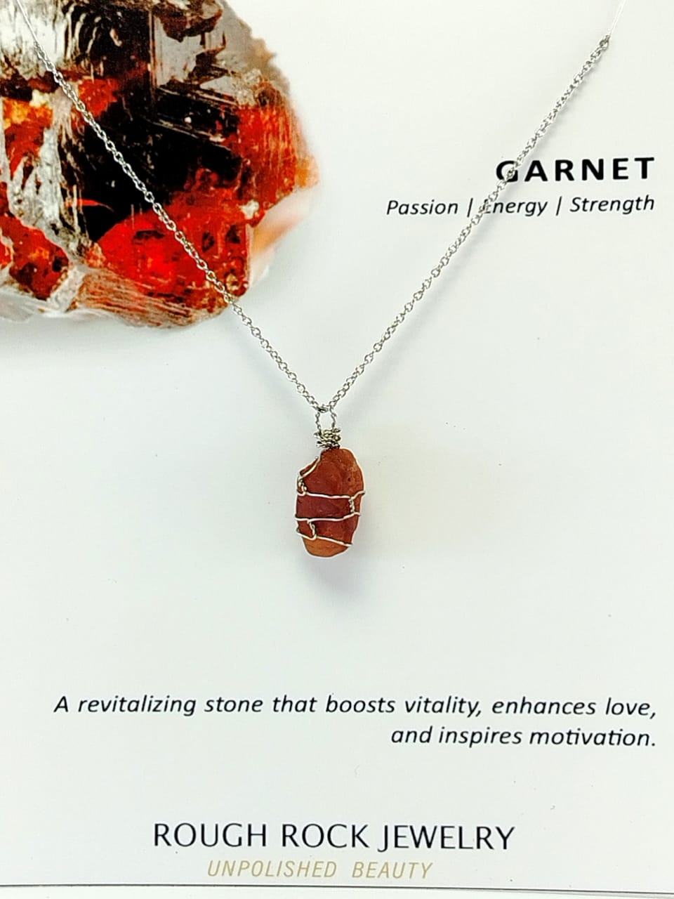Garnet (Hessonite) Pendant Necklace, Stainless Steel