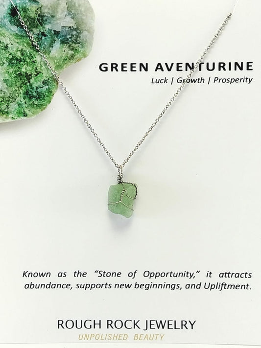 Green Aventurine Pendant Necklace, Stainless Steel