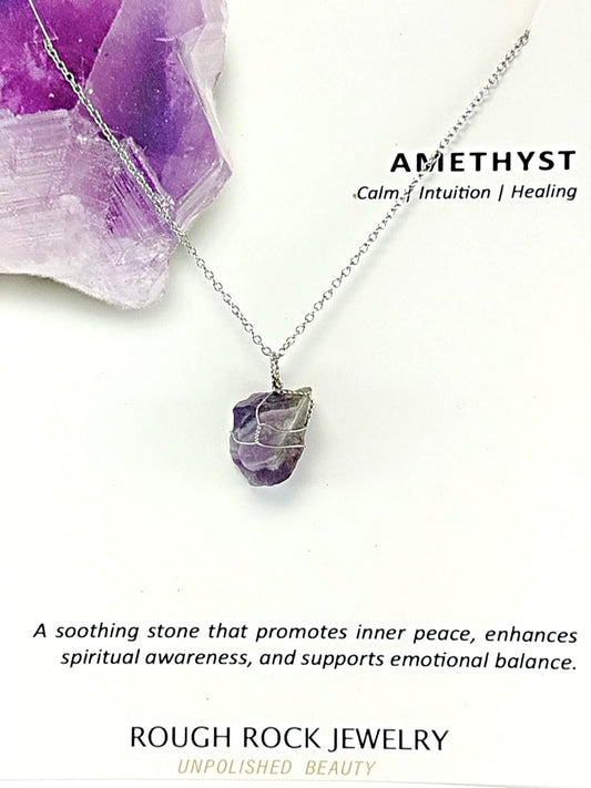 Amethyst Pendant Necklaces, Stainless Steel