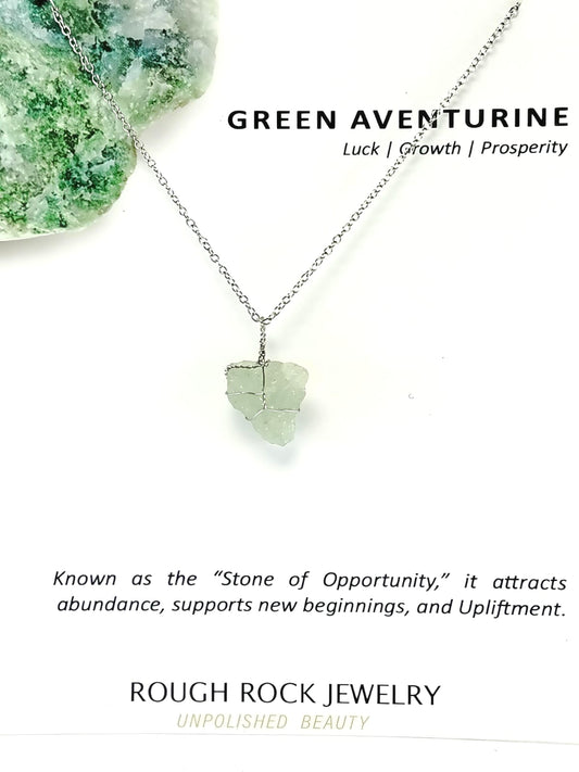 Green Aventurine Pendant Necklace, Stainless Steel