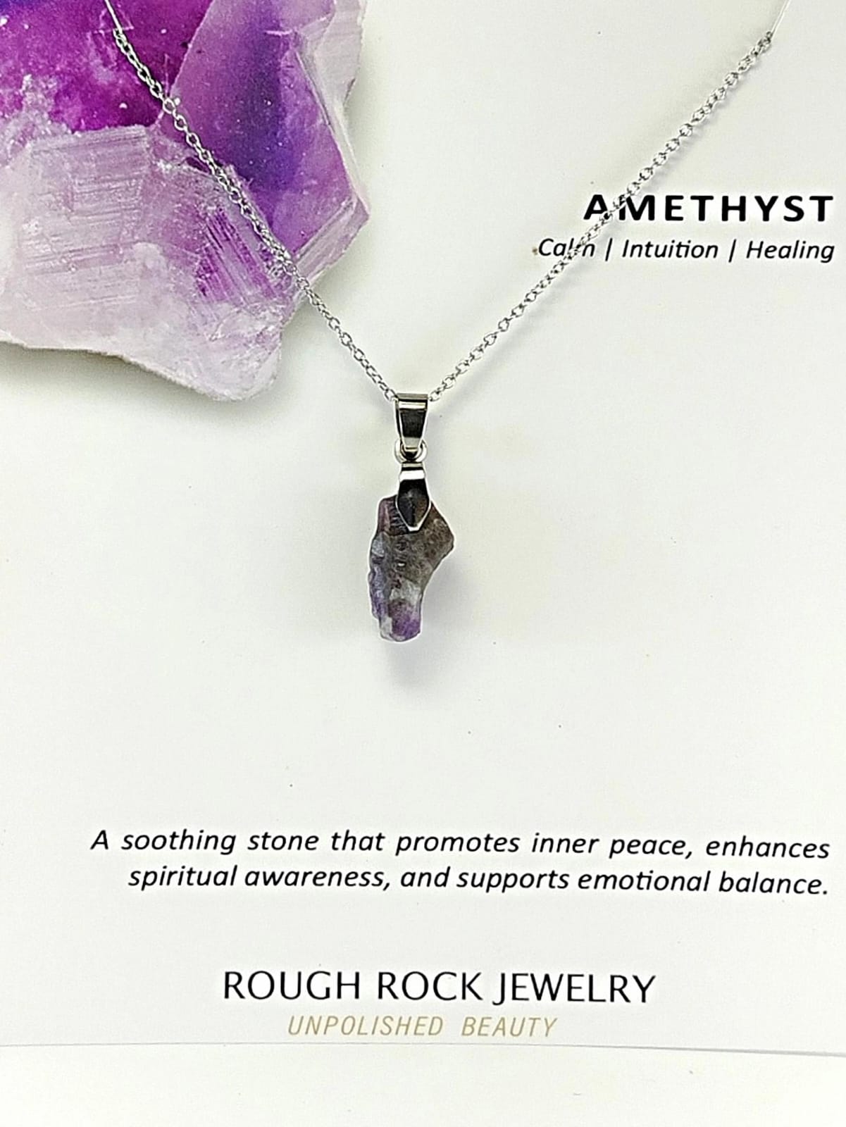 Amethyst Pendant Necklaces, Stainless Steel