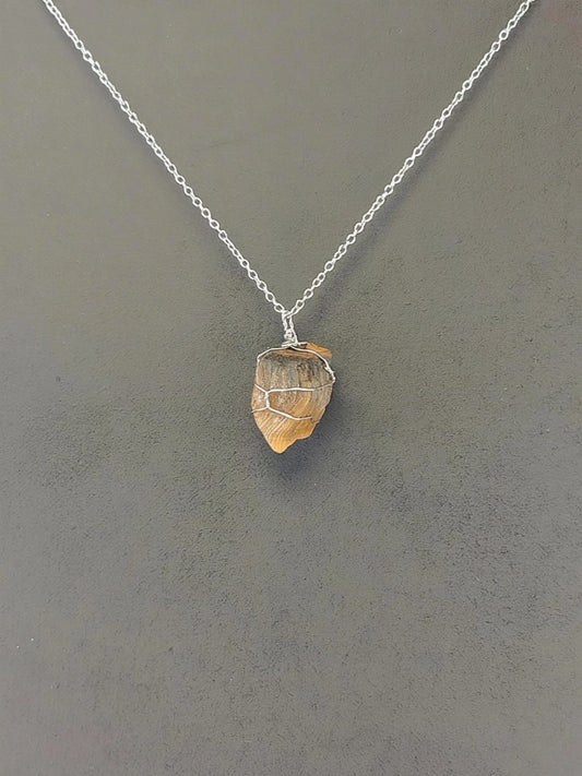 Tiger Eye Pendant Necklace, Stainless Steel