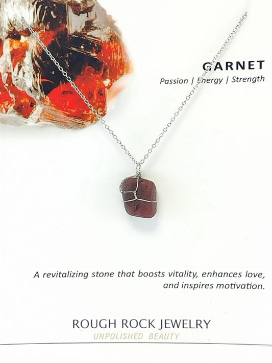 Garnet (Hessonite) Pendant Necklace, Stainless Steel