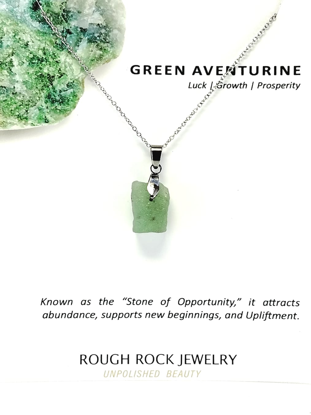 Green Aventurine Pendant Necklace, Stainless Steel