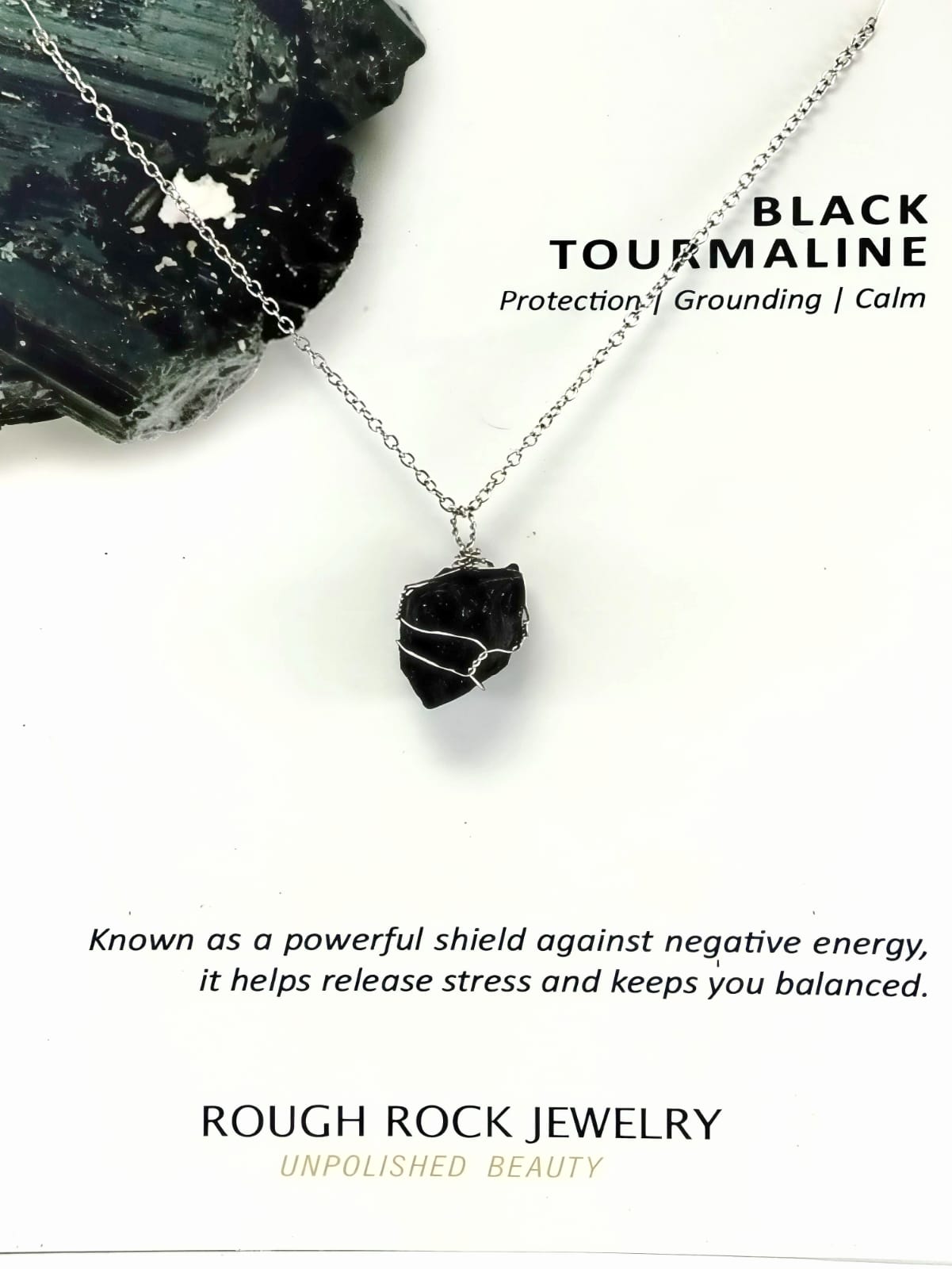 Black Tourmaline Pendant Necklaces, Stainless Steel
