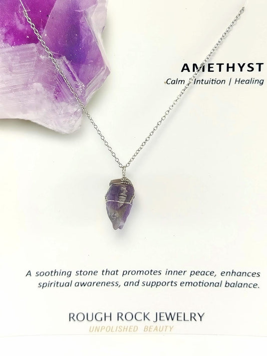 Amethyst Pendant Necklaces, Stainless Steel