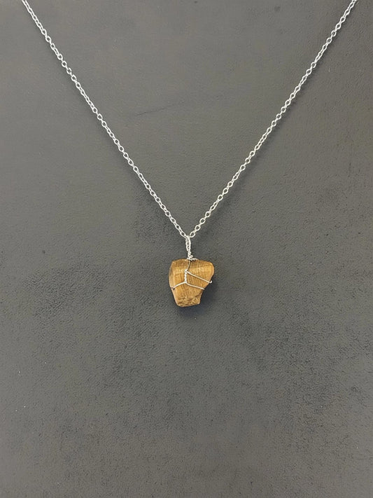 Tiger Eye Pendant Necklace, Stainless Steel