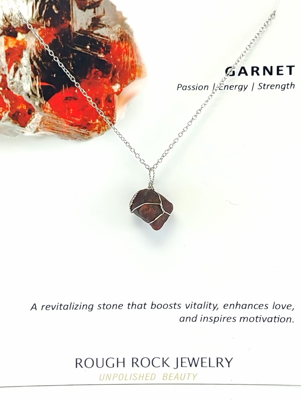 Garnet (Hessonite) Pendant Necklace, Stainless Steel