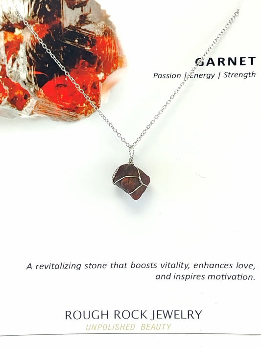Garnet (Hessonite) Pendant Necklace, Stainless Steel