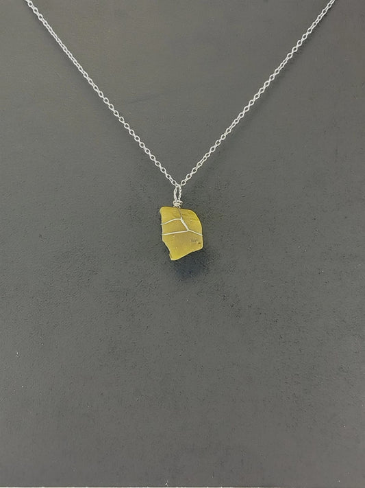 Olive Green Opal Pendant Necklaces, Stainless Steel