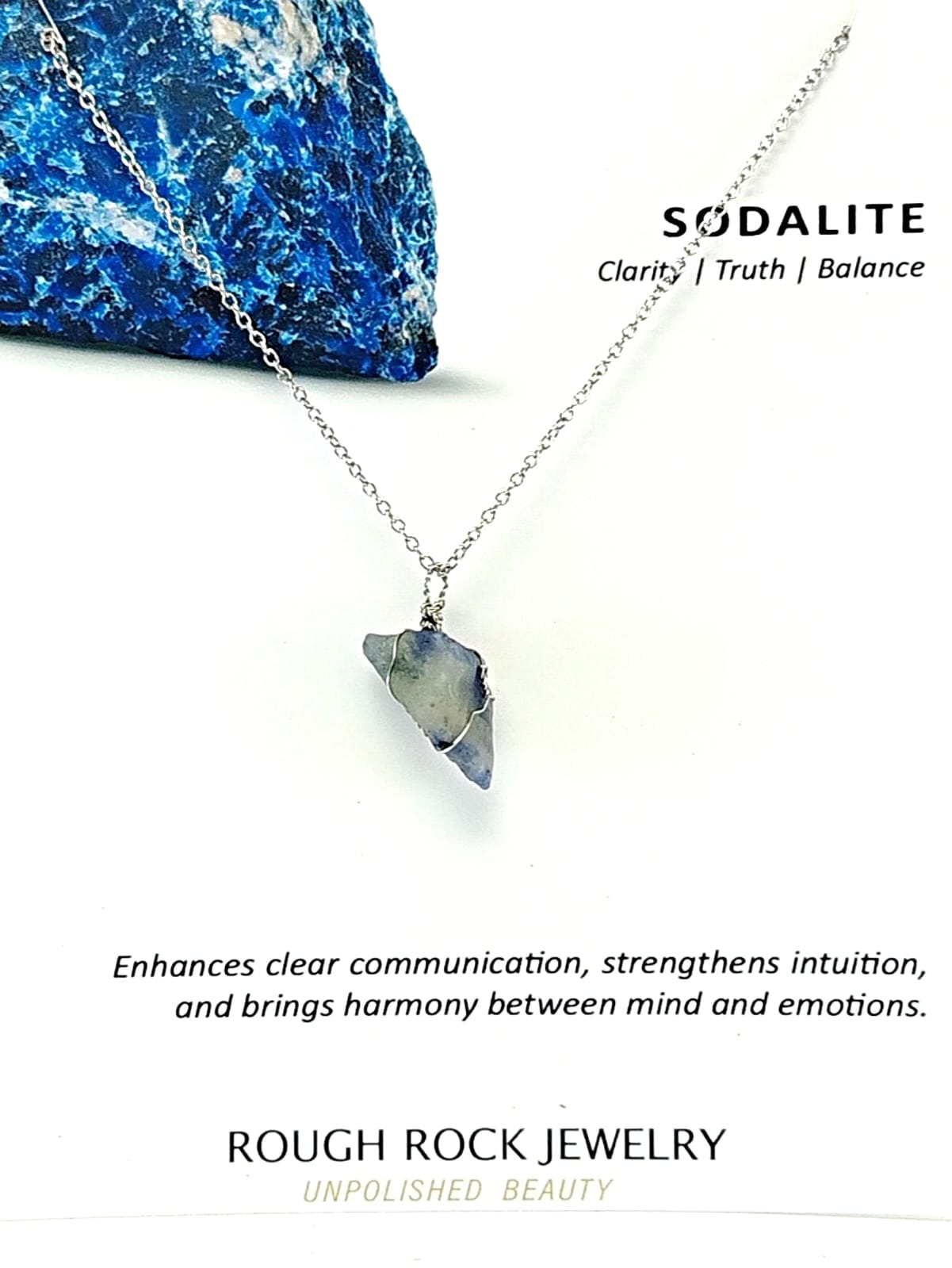 Sodalite Pendant Necklace, Stainless Steel