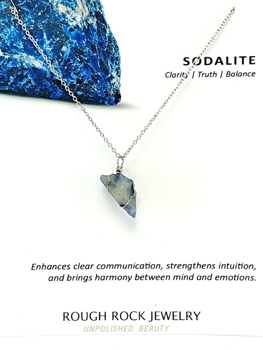 Sodalite Pendant Necklace, Stainless Steel