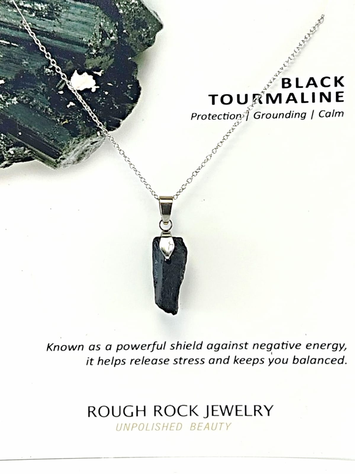 Black Tourmaline Pendant Necklaces, Stainless Steel