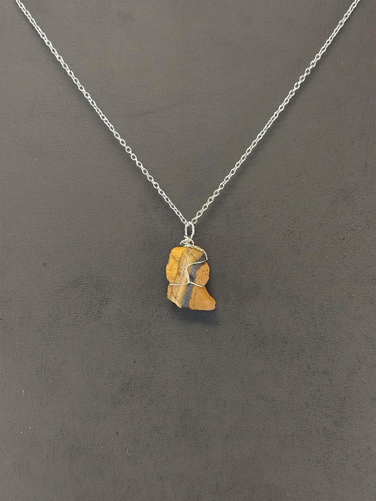 Tiger Eye Pendant Necklace, Stainless Steel