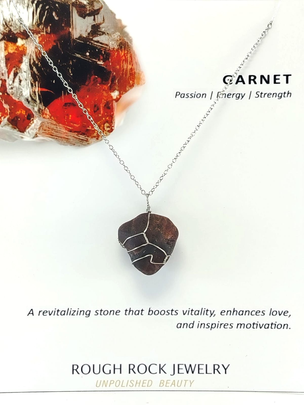 Garnet (Hessonite) Pendant Necklace, Stainless Steel
