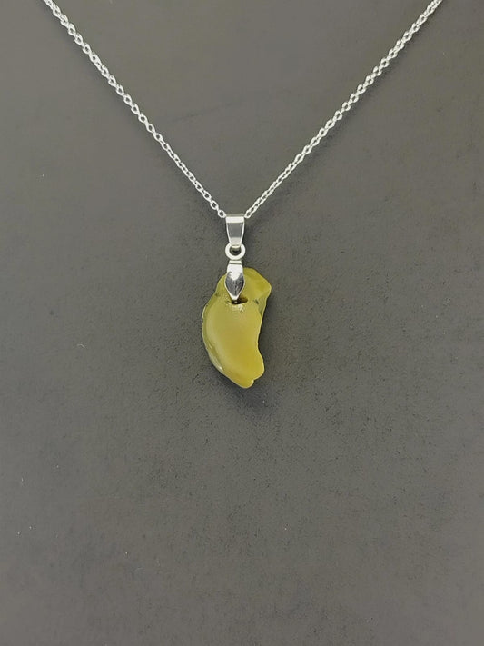 Olive Green Opal Pendant Necklaces, Stainless Steel