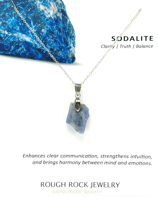 Sodalite Pendant Necklace, Stainless Steel
