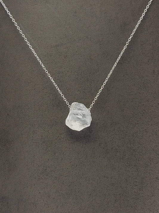 Clear Quartz Pendant Necklace, Stainless Steel