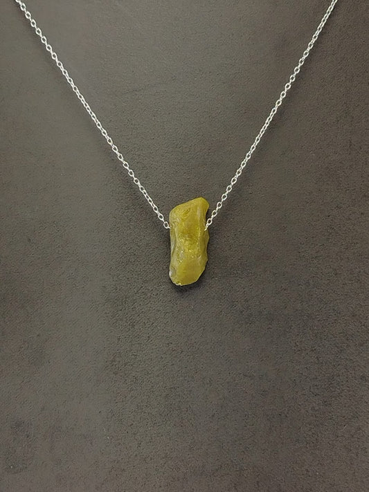 Olive Green Opal Pendant Necklaces, Stainless Steel