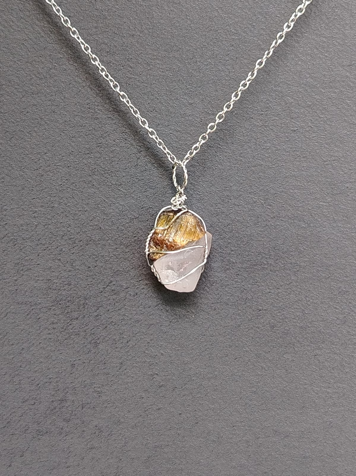 Tiger Eye + Rose Quartz Mixed Pendant Necklaces, Stainless Steel