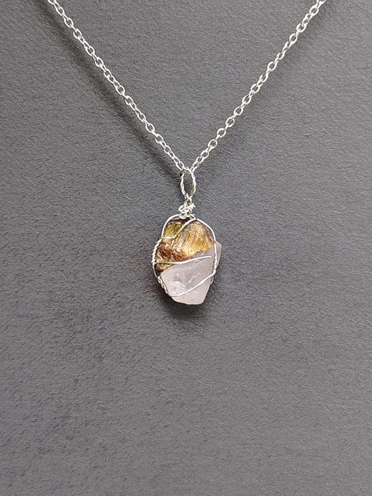 Tiger Eye + Rose Quartz Mixed Pendant Necklaces, Stainless Steel
