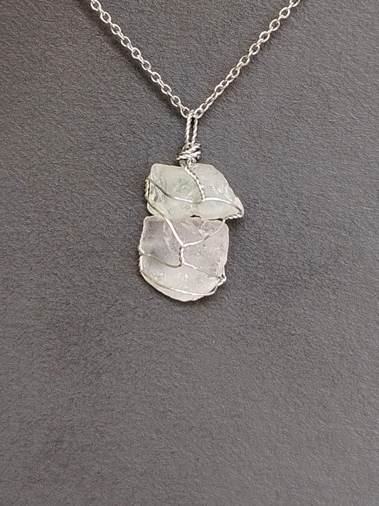 Citrine + Rose Quartz Mixed Pendant Necklaces, Stainless Steel