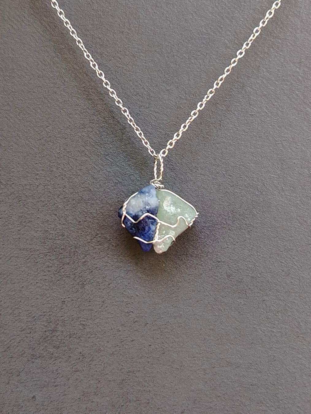 Sodalite + Green Aventurine Mixed Pendant Necklaces, Stainless Steel