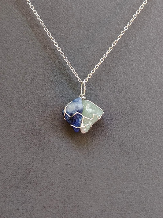 Sodalite + Green Aventurine Mixed Pendant Necklaces, Stainless Steel