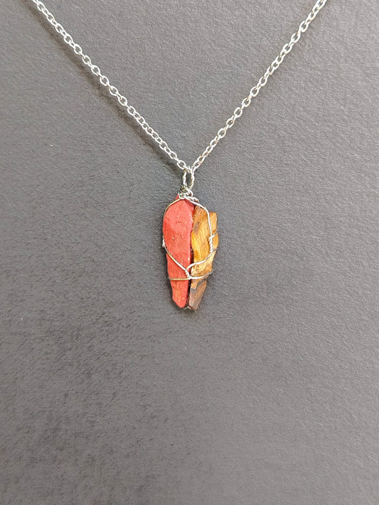 Tiger Eye + Red Jasper Mixed Pendant Necklaces, Stainless Steel