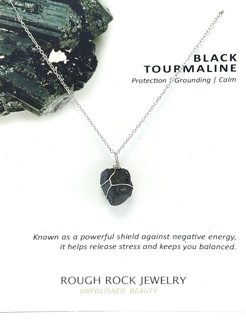 Black Tourmaline Pendant Necklaces, Stainless Steel