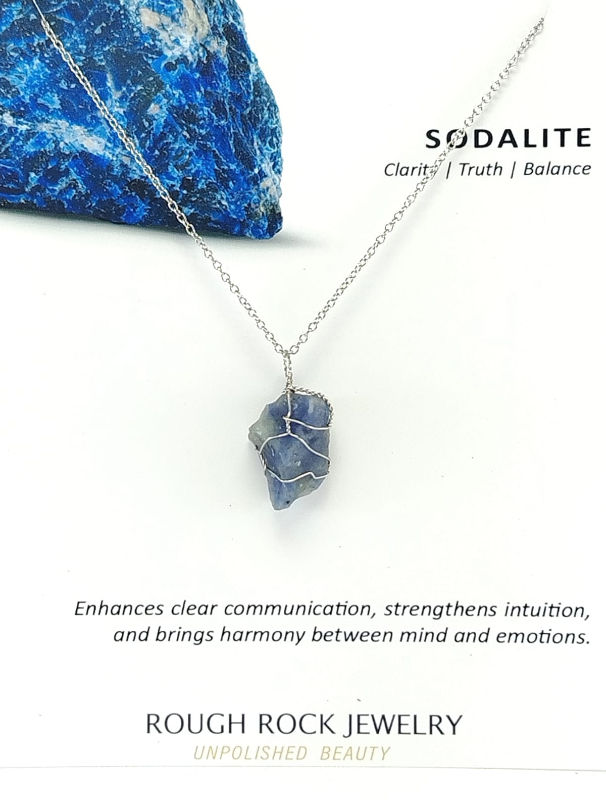 Sodalite Pendant Necklace, Stainless Steel