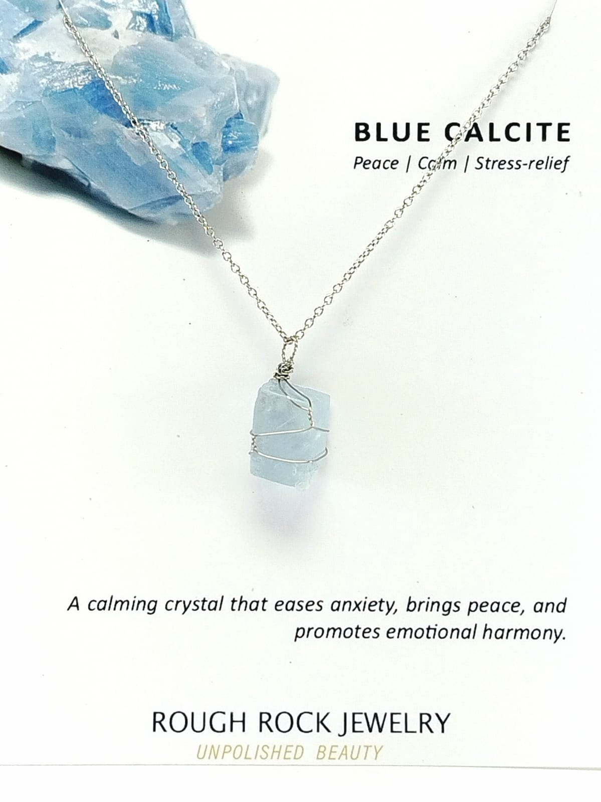 Blue Calcite Pendant Necklace, Stainless Steel