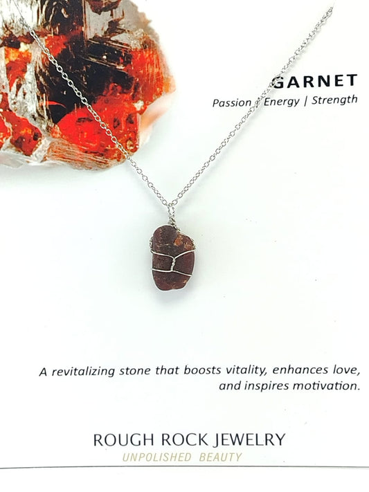 Garnet (Hessonite) Pendant Necklace, Stainless Steel