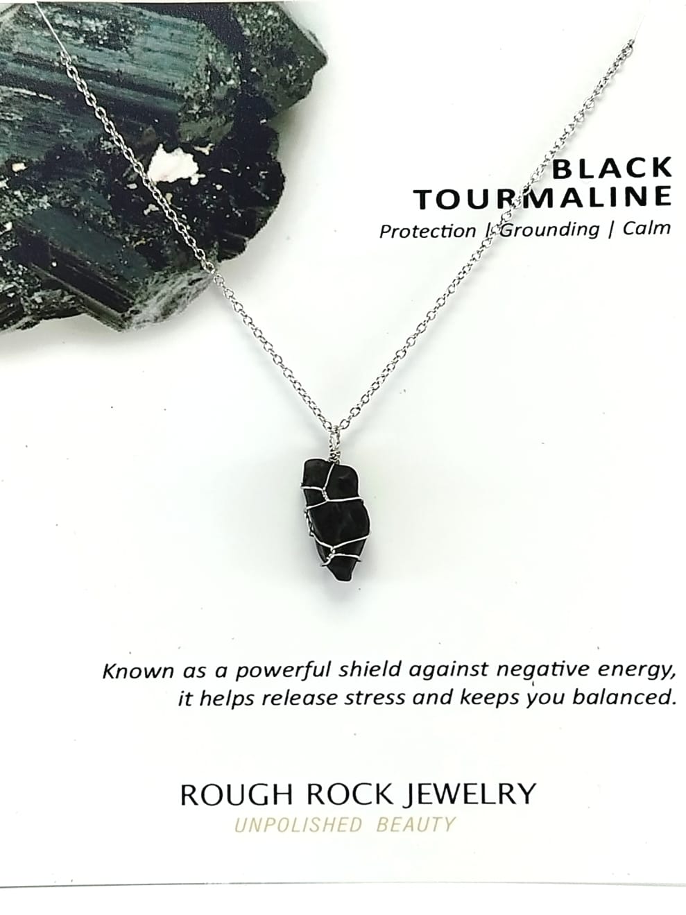 Black Tourmaline Pendant Necklaces, Stainless Steel