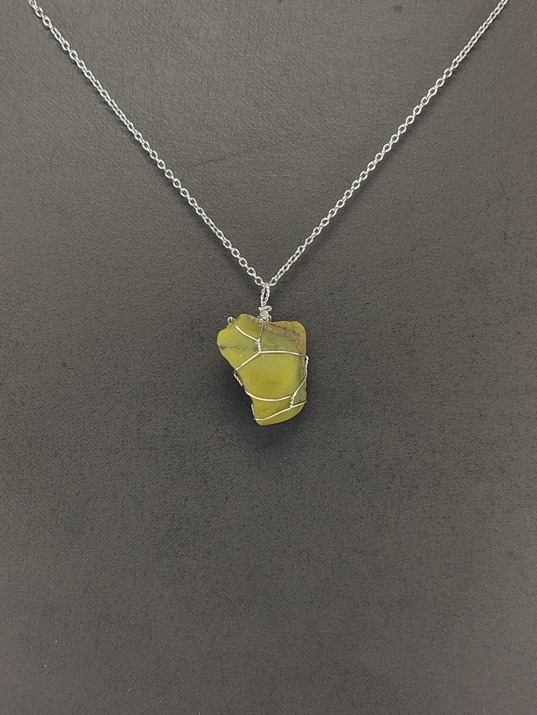 Olive Green Opal Pendant Necklaces, Stainless Steel