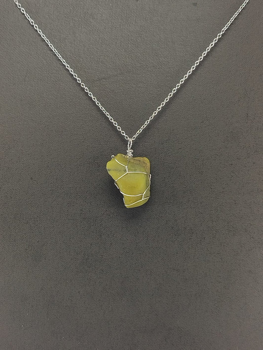 Olive Green Opal Pendant Necklaces, Stainless Steel