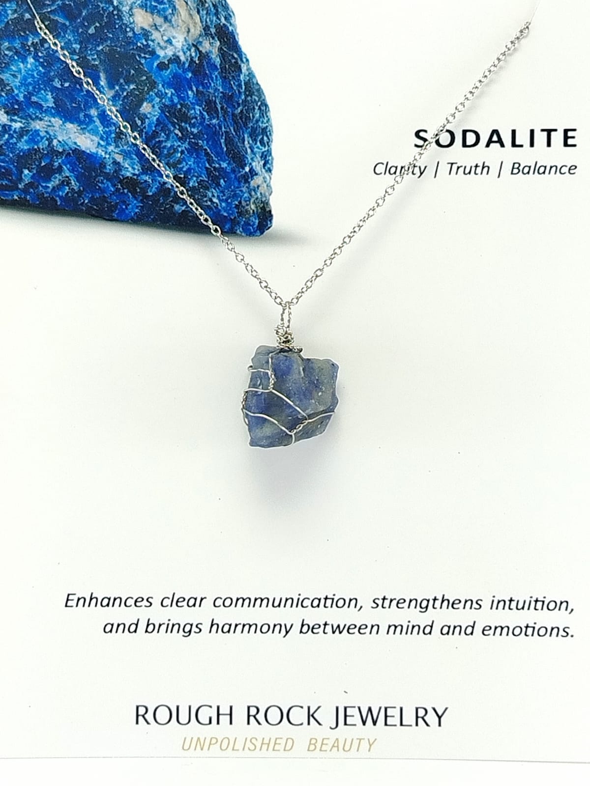 Sodalite Pendant Necklace, Stainless Steel