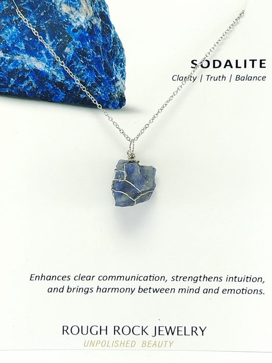 Sodalite Pendant Necklace, Stainless Steel