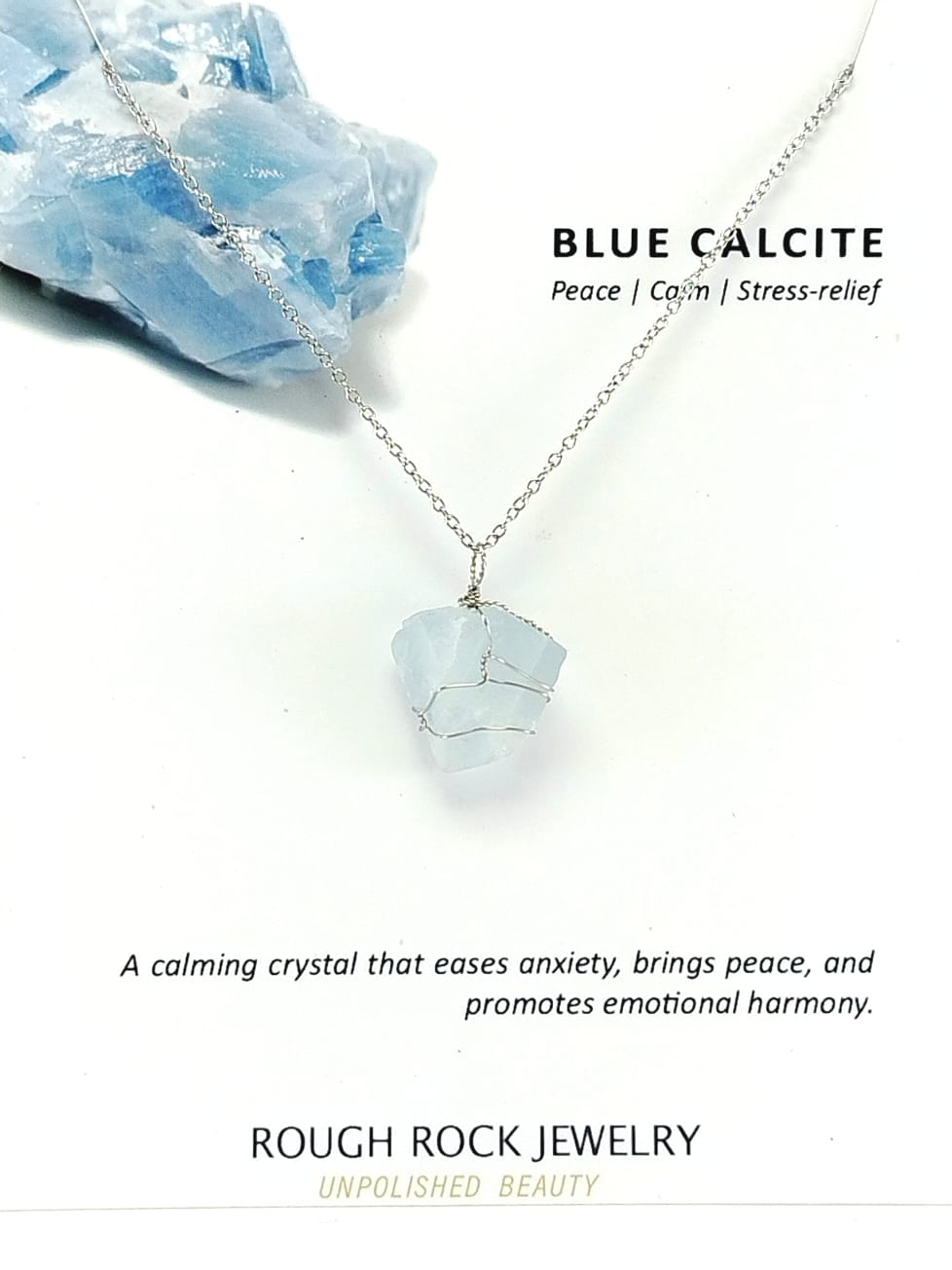 Blue Calcite Pendant Necklace, Stainless Steel