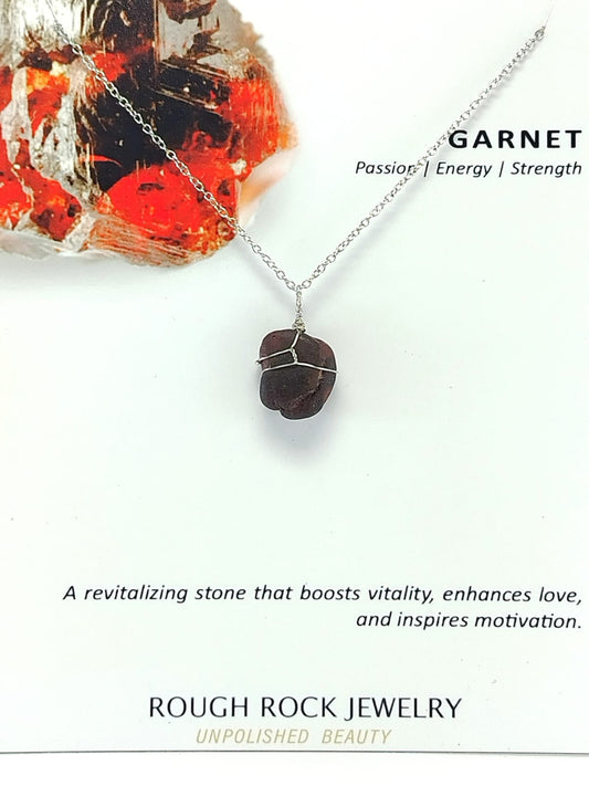 Garnet (Hessonite) Pendant Necklace, Stainless Steel